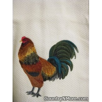 americana rooster embroidered kitchen tea towel