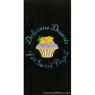 embroidered cupcake kitchen towel black