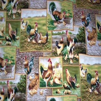 rooster chicken scenes fabric