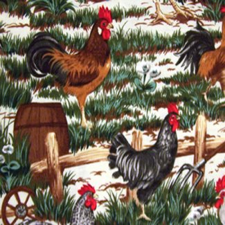 roosters chickens cream fabric