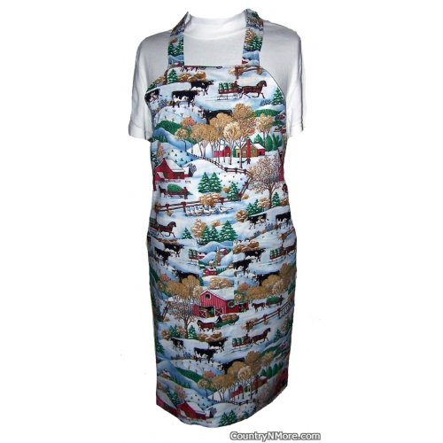 country farm winter scene bbq apron