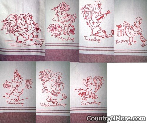embroidered rooster kitchen towels set 7