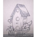 embroidered birdhouse tea towel