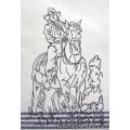 embroidered cowboy horse tea towel