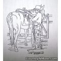 embroidered saddle up time tea towel