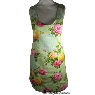 rose floral green gingham vintage apron