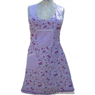 lavender floral gingham vintage apron