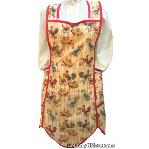 roosters chickens vintage apron large