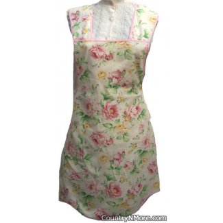 gorgeous pink rose vintage apron