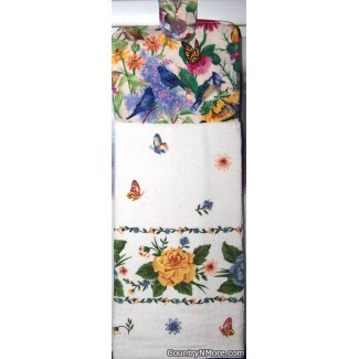 blue birds butterflies rose oven door towel