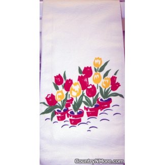 vintage red yellow tulip flour sack towel