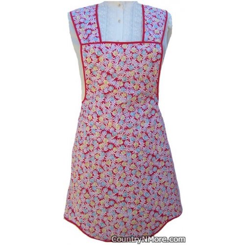 red flowers vintage apron