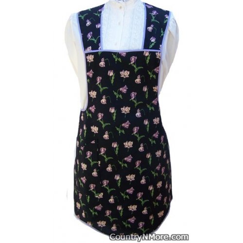 black flowers vintage apron