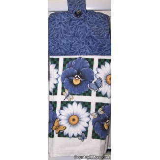 blue flower white daisy butterfly oven door towel