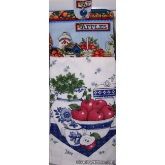 bowl apples oven door towel