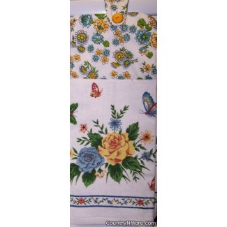 vintage floral rose butterfly oven door towel