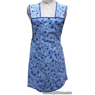 blue white flower vintage apron