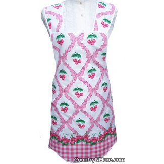 cherries ribbon vintage apron