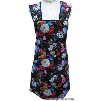 gorgeous flowers black vintage apron