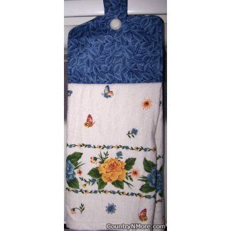 yellow blue rose border oven door towel