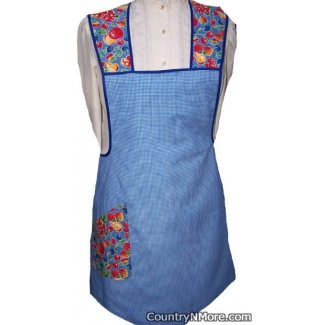 blue gingham fruit vintage apron