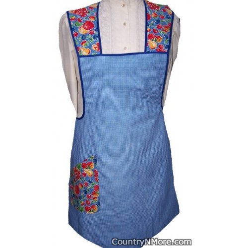 blue gingham fruit vintage apron