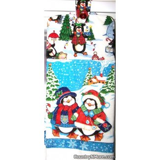 snugly holiday penguin oven door towel