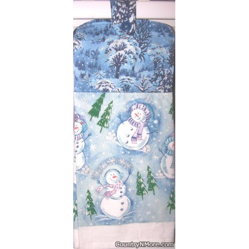 christmas holiday snowmen snow scene oven door towel