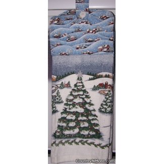 winter town scene oven door towel