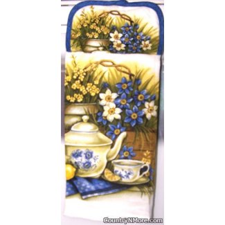 teapot flower potholder oven door towel