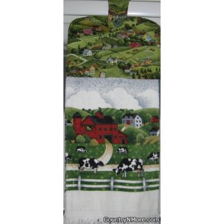 country town cows farm oven door towel