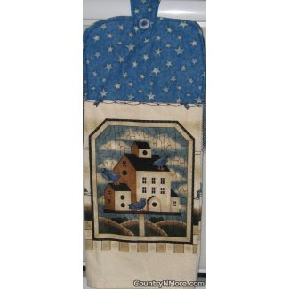 country birdhouse under stars oven door towel