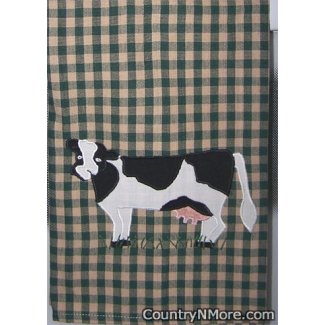 appliqued country cow kitchen tea towel