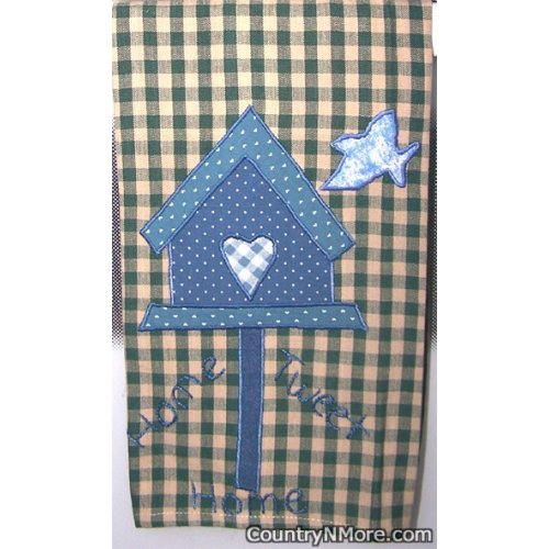 home tweet appliqued birdhouse kitchen towel