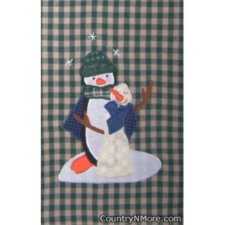 best friends appliqued snowmen penguin kitchen tea towel