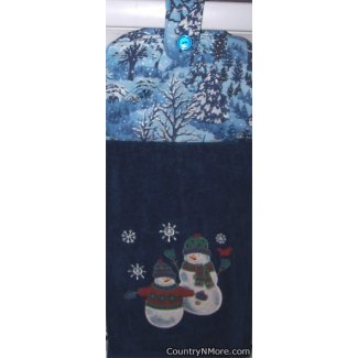 appliqued snowmen winter scene oven door towel