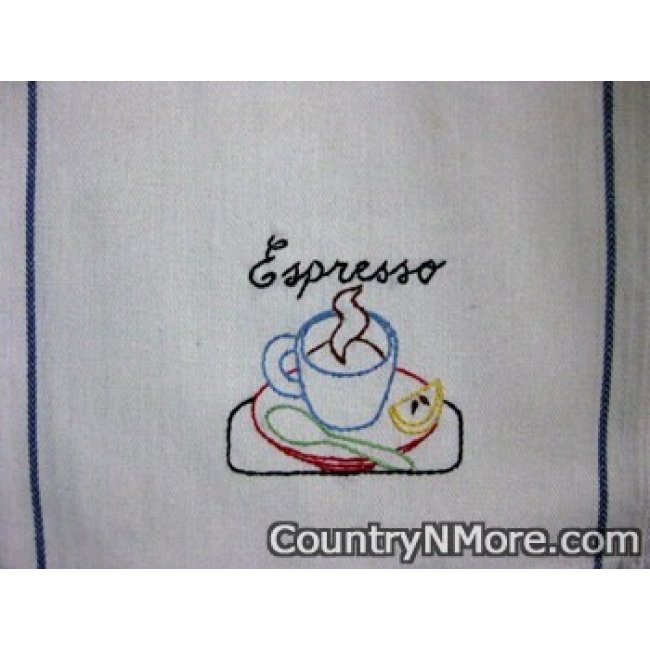 Hand Embroidered Espresso Coffee Kitchen Towel