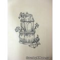 embroidered birdhouse flower kitchen tea towel