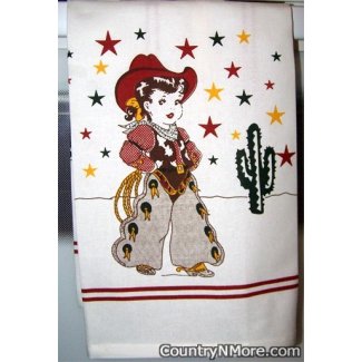 vintage cowgirl kitchen tea towel