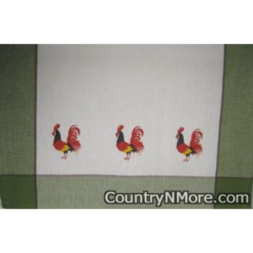 vintage rooster kitchen tea towel green