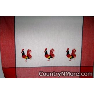 vintage rooster kitchen tea towel red