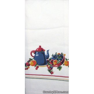 vintage teapot fruit kitchen tea towel