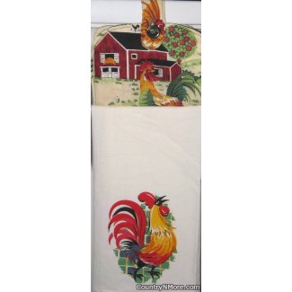 vintge rooster farm country oven door towel