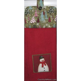 appliqued snowman oven door towel red