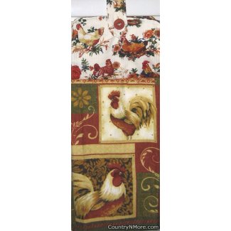 two roosters hens baby chicks oven door towel