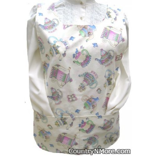 floral teapots birds roses cobbler apron