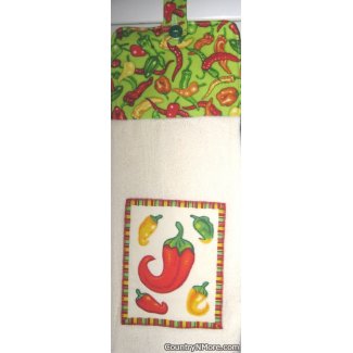 chili pepper appliqued oven door towel