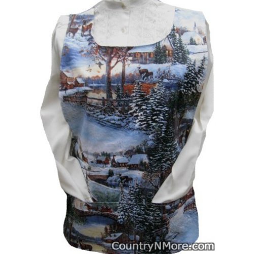winter scene christmas country town cobbler apron lg xl