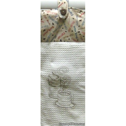 embroidered fresh cup hot coffee oven door towel