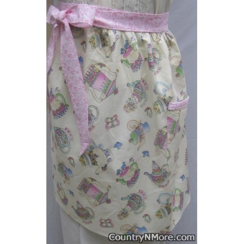 floral teapots vintage waist apron